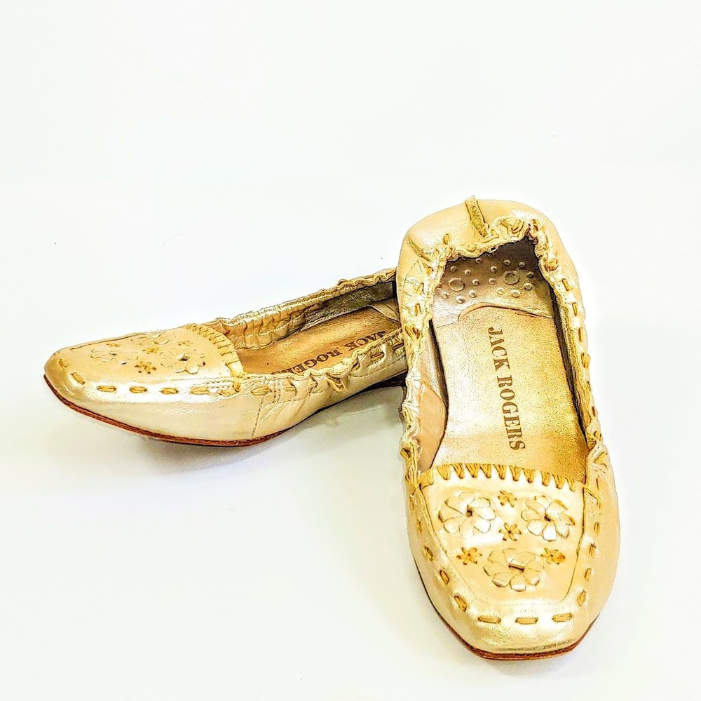 Jack Rogers leather floral flats 7.5 rare/amazing